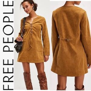 NWOT Free People Bradley Faux Suede Mini Shift Dress tan xs